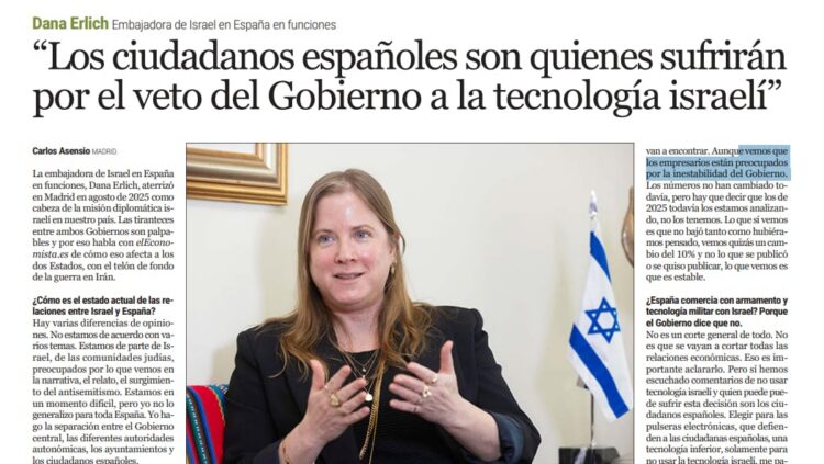 La entrevista de la encargada de Negocios de Israel en las páginas de 'El Economista'.