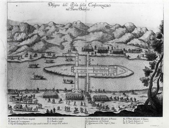 Grabado sobre los preparativos para la firma de la Paz de los Pirineos en 1659./ Archivo Municipal de Irún