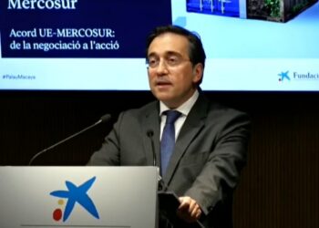 Spanish Foreign Minister José Manuel Albares during his speech yesterday in Barcelona.