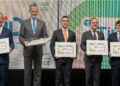 El presidente de Portugal, Marcelo Rebelo de Sousa; el Rey de España, Felipe VI; el presidente de Ecuador, Daniel Noboa; y el presidente de Andorra, Xabier Espot, con el presidente de la ONCE, Alberto Durán./ Foto: ONCE