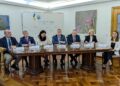 Los parlamentarios de los países bálticos, durante la rueda de prensa./ Foto: JDL