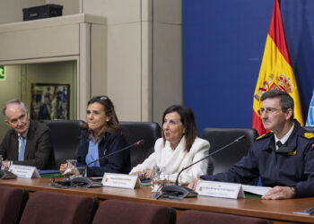 La ministra Margarita Robles, durante la videoconferencia