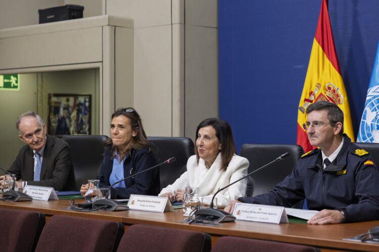 La ministra Margarita Robles, durante la videoconferencia
