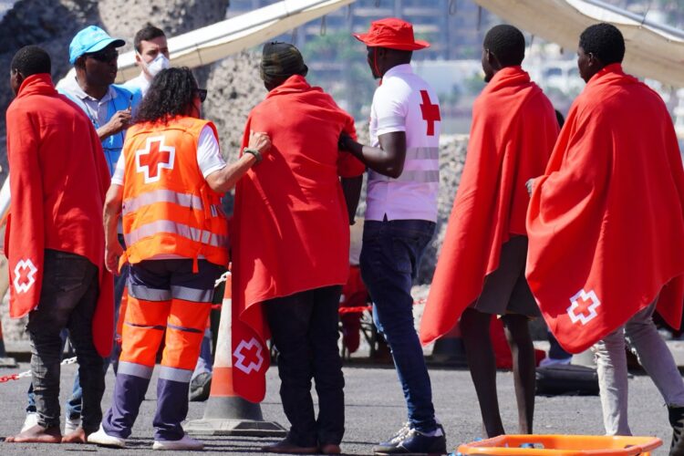 Red Cross workers help migrants at the port of Arguineguín. / Photo: Canary4stock / iStock