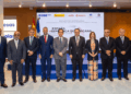 The Dominican ambassador, Tony Raful, in the center of the image, accompanied by the Dominican and Spanish authorities. /Photo: Courtesy of the Dominican Embassy