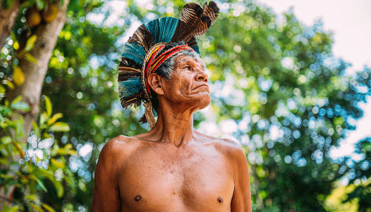 Indio de la tribu Pataxó, con tocado de plumas. Fotos: IstockPhoto