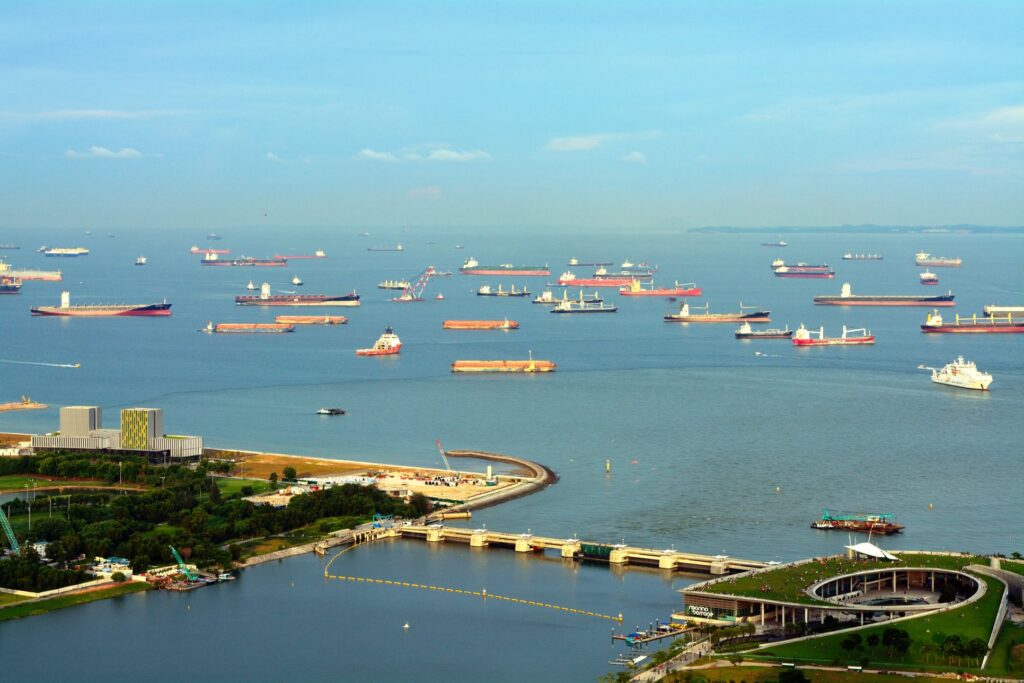 Cargo ships anchored off the port of Singapore, at the entrance to the Strait of Malacca. / Photo: HIT1912 / iStock